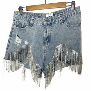 Denim Shorts Rhinestone Crystal Tassels Fringe Jeans Hot Pants Mini Fashion M